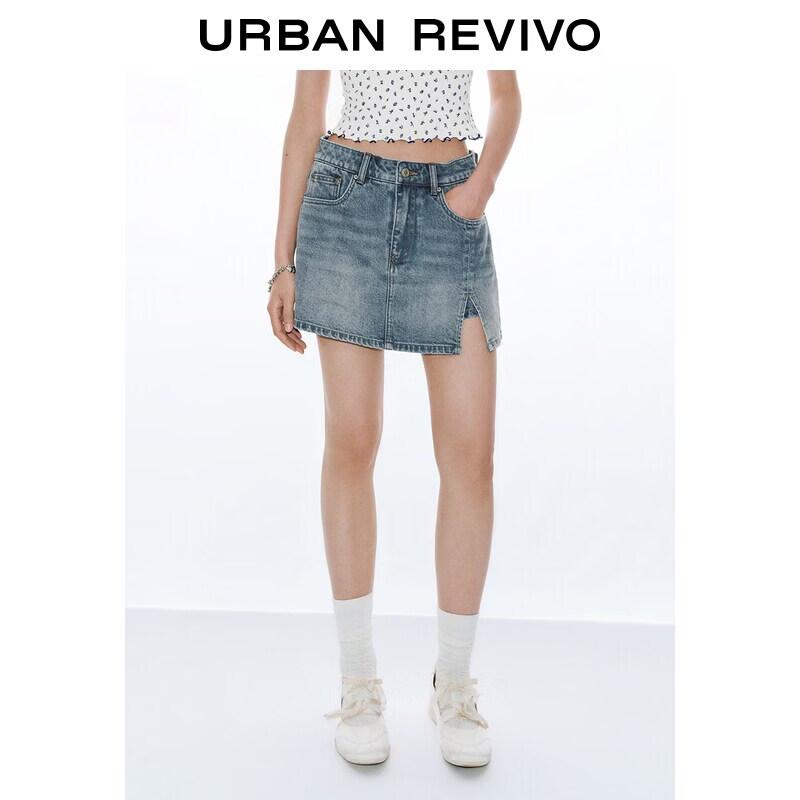 UR2026 Women s Washed Front Slit Denim Skirt Shorts 26