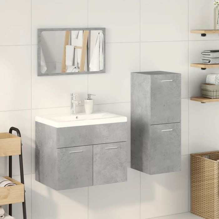 VidaXL Ensemble de meubles de salle de bain 4 pcs gris béton, armoire de salle de bain, placard de salle de bain, meuble de 3324884