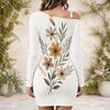 Plus Size Ladies Slanted Off Shoulder Long Sleeve A Line Dress