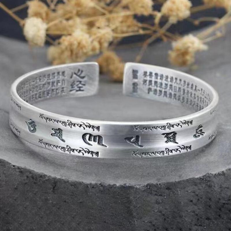 Engraved Cuff Bracelet Vintage Silver-Tone Alloy Wrist Bangle with Open Slip-On Design for Everyday Outfits and Casual Simple Gifting