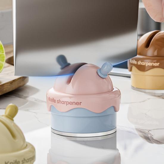 Yousheng Whetstone Ice Cream Shape Kitchen Sharpener ABS Ceramic Easy To Use Knife Scissor Sharpener Practical Tool