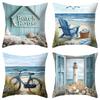 Seaside Scenes Beach House Chair  Lighthouse Pattern Cushion Cover Suitable for Sofa Bedroom Car Pillow Cover
