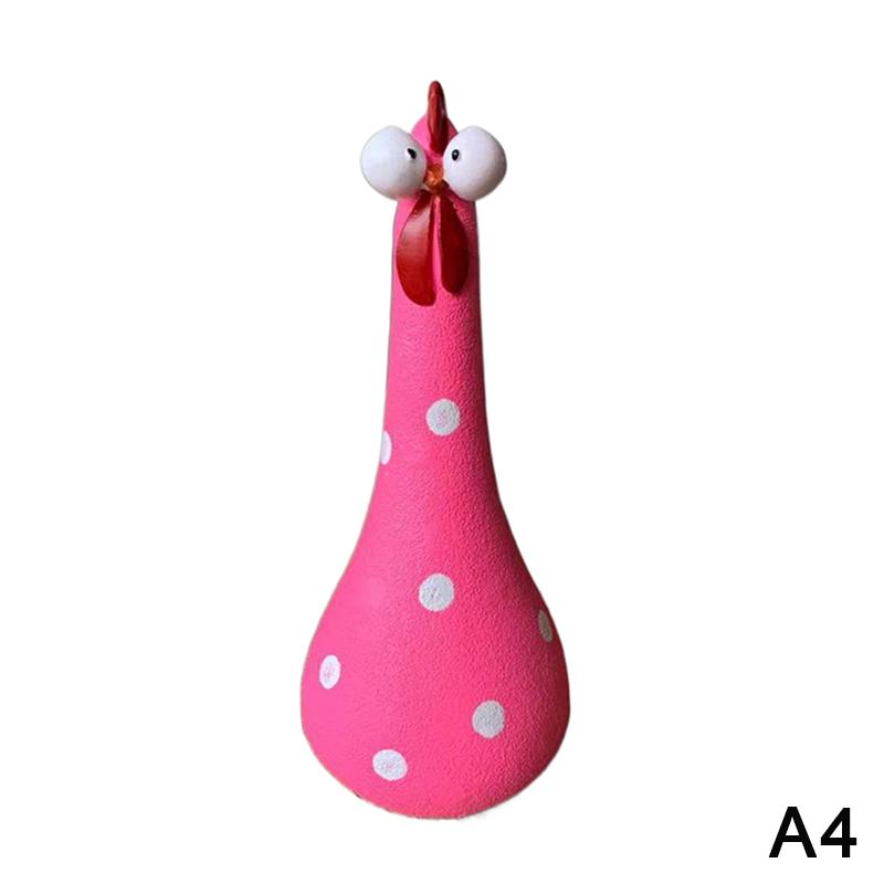 Skurrile Hühnerfigur mit großen Augen Bunte Polka-Dot-Harzstatue Hühnchen mit langen Beinen, das Heilung und Freude ausdrückt Gartenhof-Dekoration