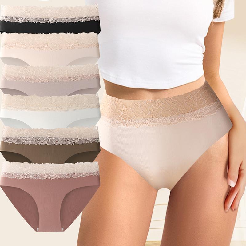 Sexy Ice Silk Underwear for Women Thin Mid-waist Pure Cotton Crotch Seamless Lace Edge Breathable Triangle Panties