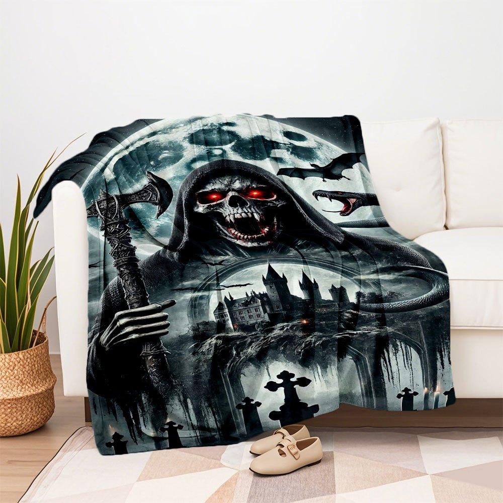 Gothic Grim Reaper Wall Art Print PosterBlanket Flannel Throw Blanket for Sofa, Bed, Travel, Camping, Office
