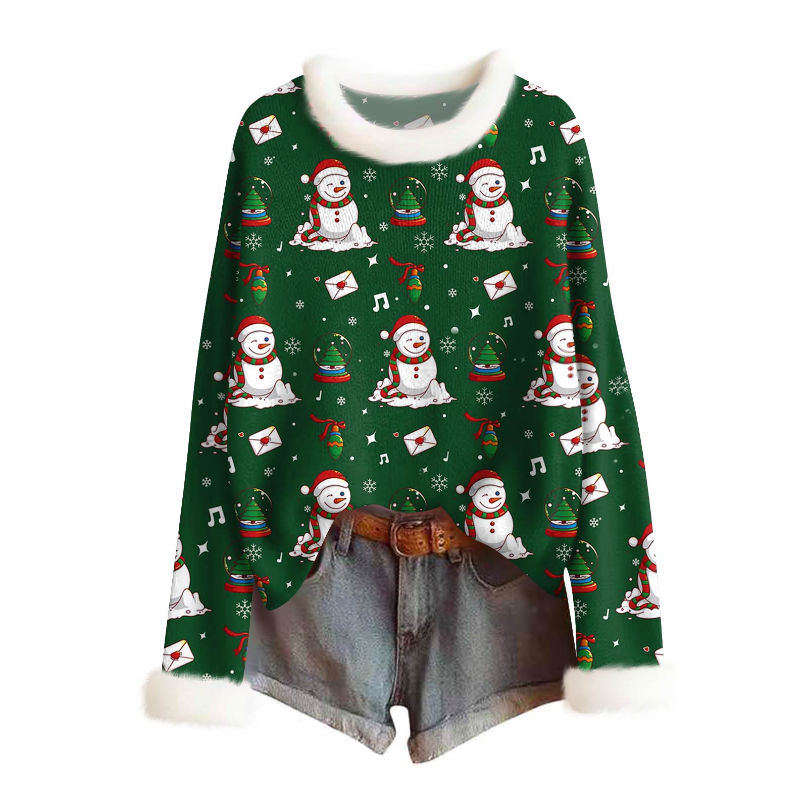 

Женский модный свитер с рождественским принтом и шерстяным воротником, повседневный вязаный пуловер с длинными рукавами XL