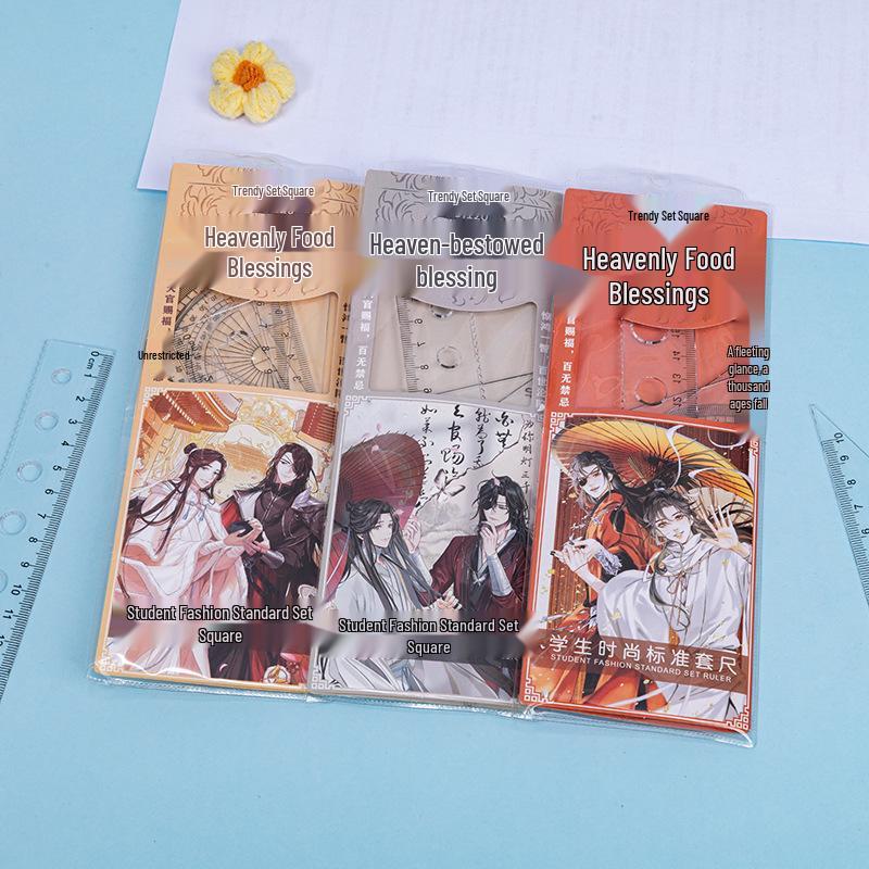 Cute Cartoon Student Ruler Set: Transparent 20cm Straight Ruler, Triangle Ruler, Protractor - 4 Pieces