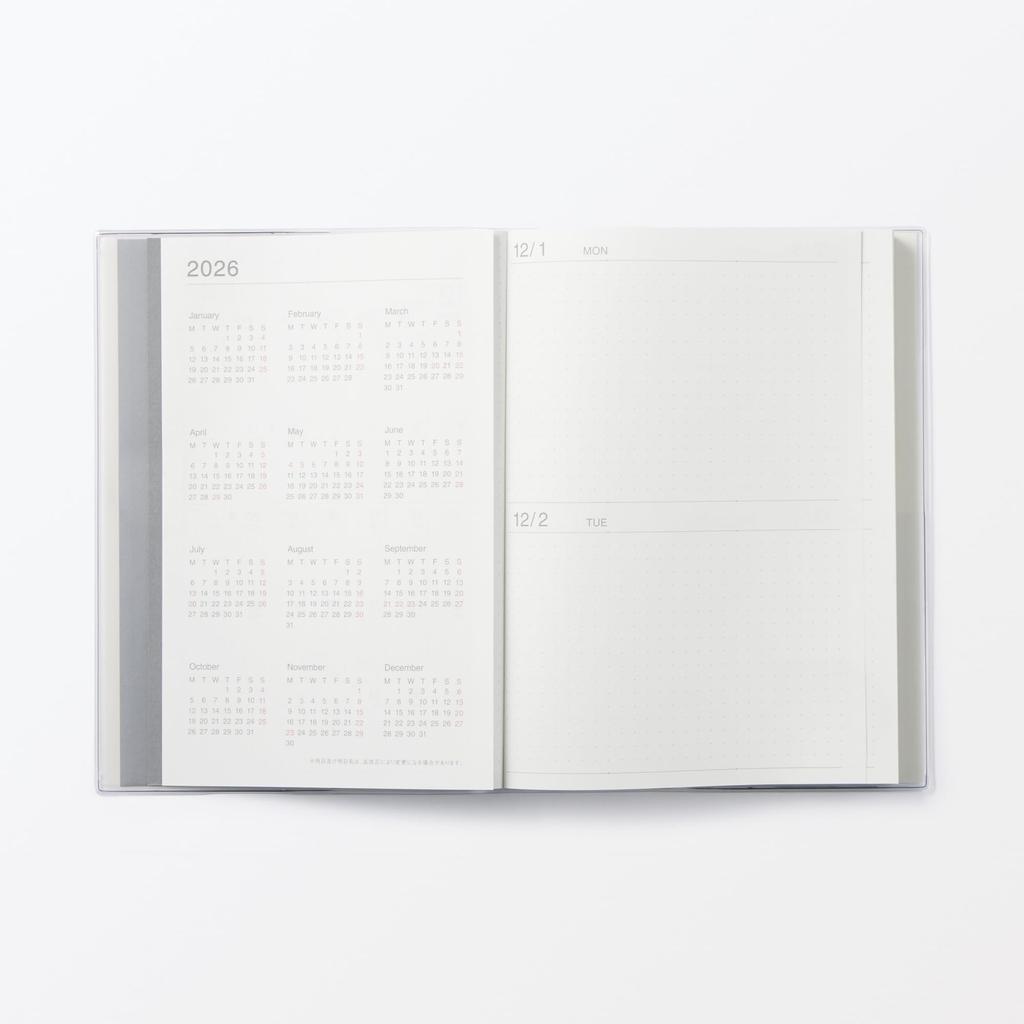 MUJI Počínaje prosincem pondělí 84854354 Plánovač na první pohled, Měsíční/Denní, 2025, Začátek, A5, Bílý,