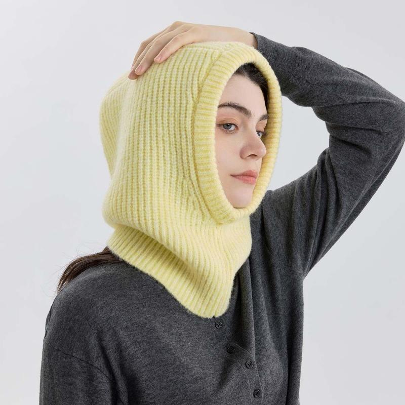 

Wool blended classic knitted balaclava hat for women, small face in autumn and winter, warm and versatile pullover wool hat for men
