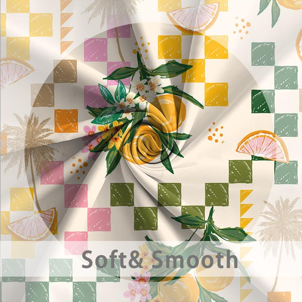 Lemon Shower Curtain, Yellow and Green Fruits Shower Curtain for Bathroom Waterproof Fabric Summer Shower Curtain Set with Hooks, 72x72 Inch