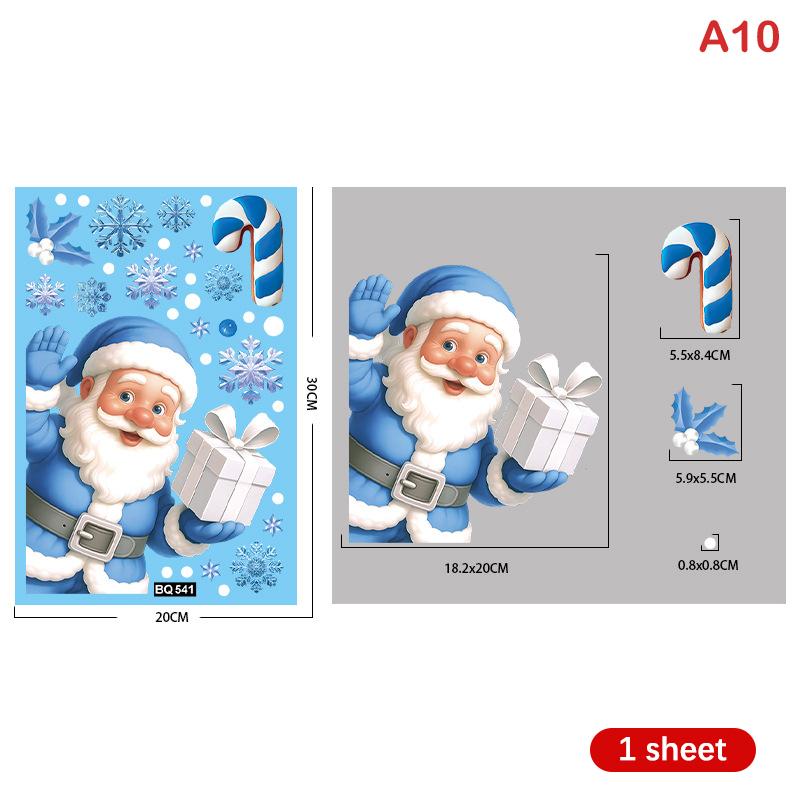 Christmas Blue Snowman Window Stickers Santa Claus Bird Snowflake Elk Ornaments Merry Christmas 2025 Happy New Year 2026