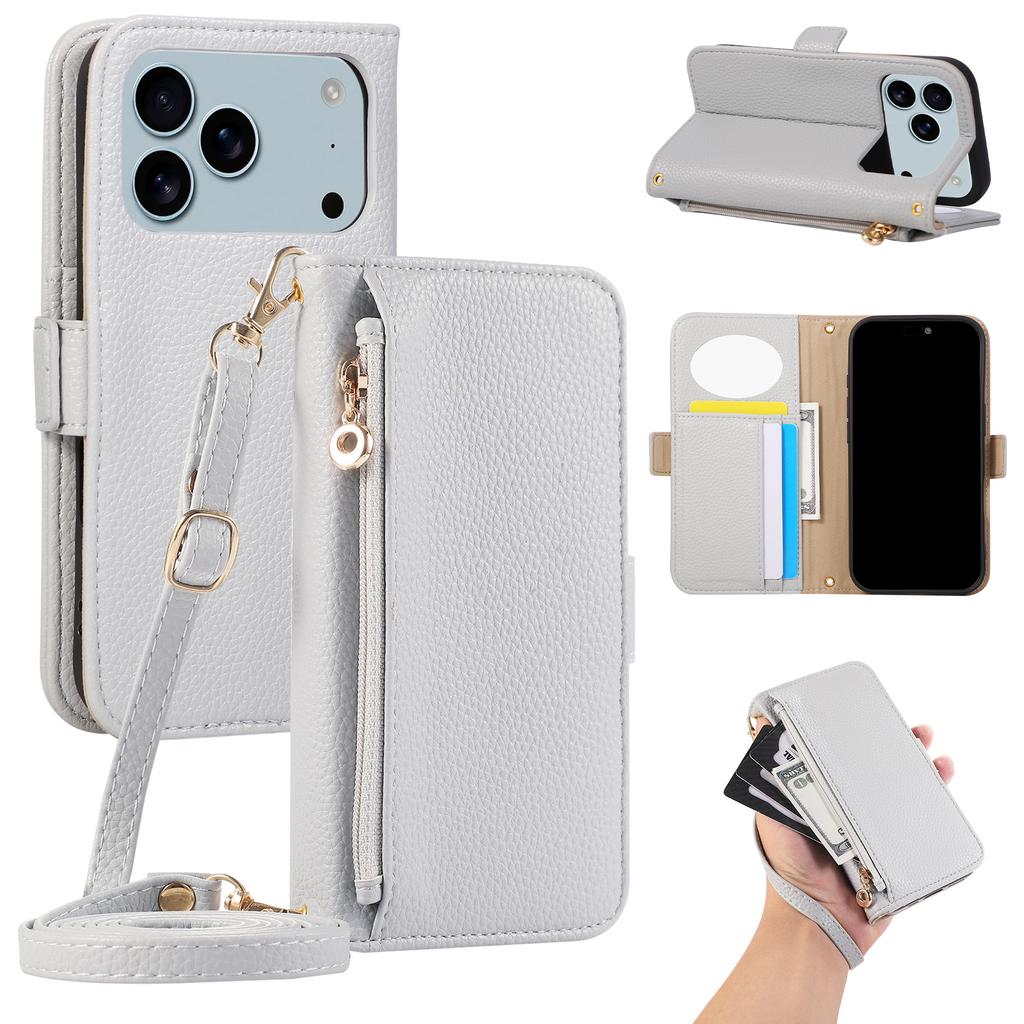 Zipper Flip Magnetic Cards Solt Mirror Wallet Leather Case For iPhone 17 Pro Max 16 Plus 15 14 13 12 11 Strap Slim Book Cover