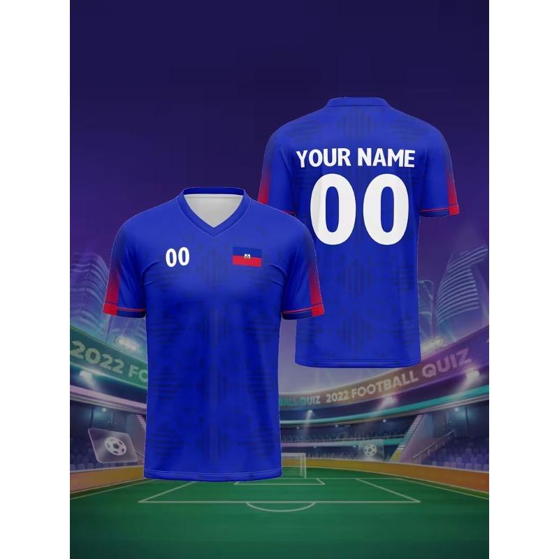 Haiti Maglia da Calcio Nuova Personalizzabile Gratuitamente Fai da Te Nome Numero Bandiera Haitiana Stampa 3D Magliette Sportive Top Casual da Uomo