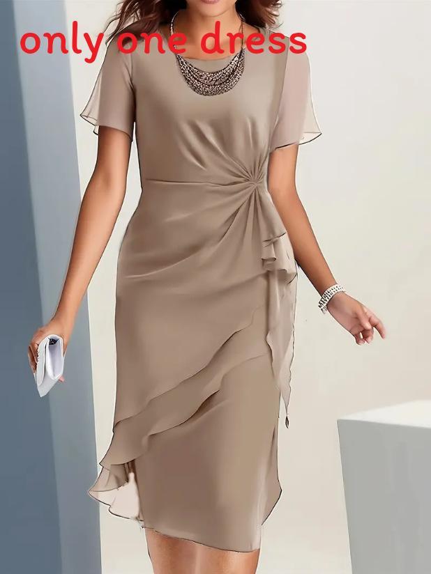 Sommer Chiffon Kleid mit Puffärmeln und Reißverschluss für Freizeitkleidung