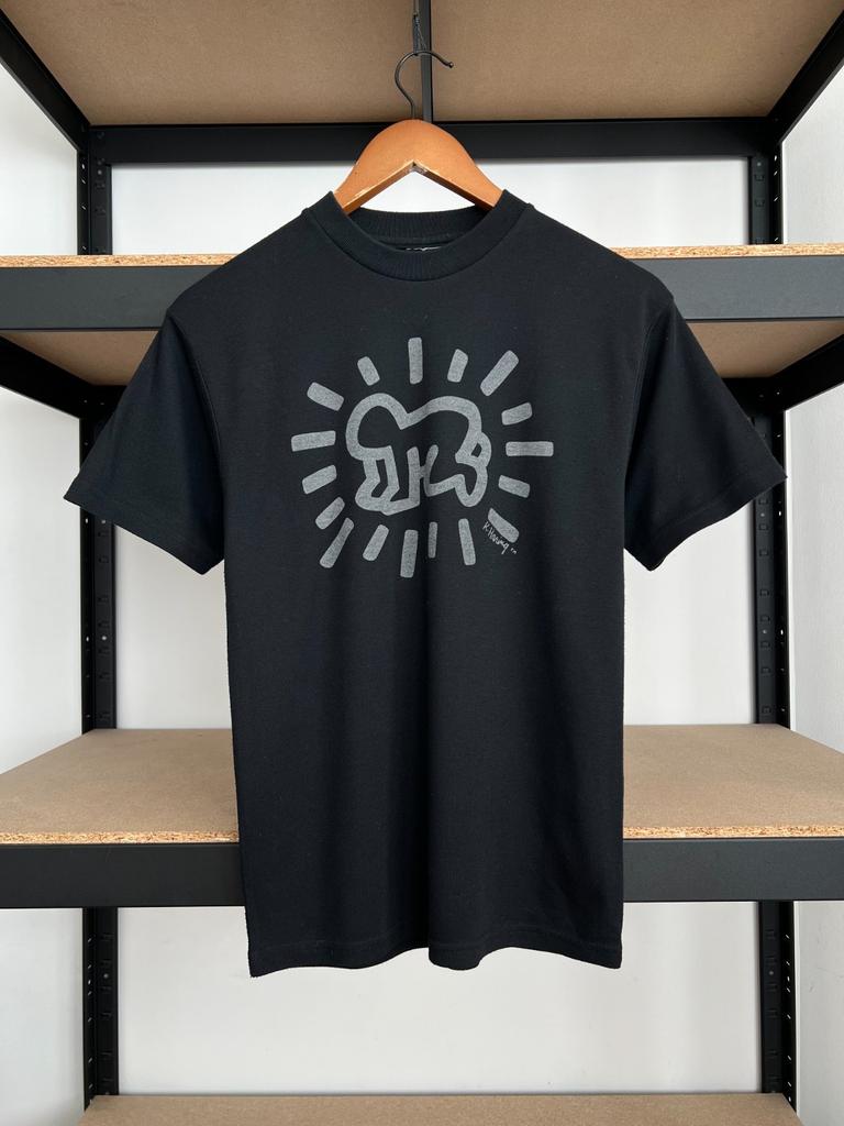 Vintage 90er Keith Haring Kunst Schwarzes T-Shirt Gr. S