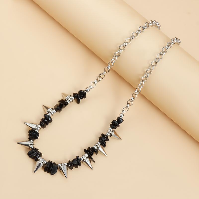 

Punk Choker Necklace For Women Men Tassel Black Beads With Spike Necklace Gothic Jewelry Gifts