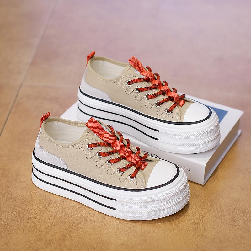 Chunky Platform Sneakers for Women Low Top Canvas Shoes Summer Breathable Canvas Sneakers Women's Comfortable Slip on Casual Tennis Walking Shoes