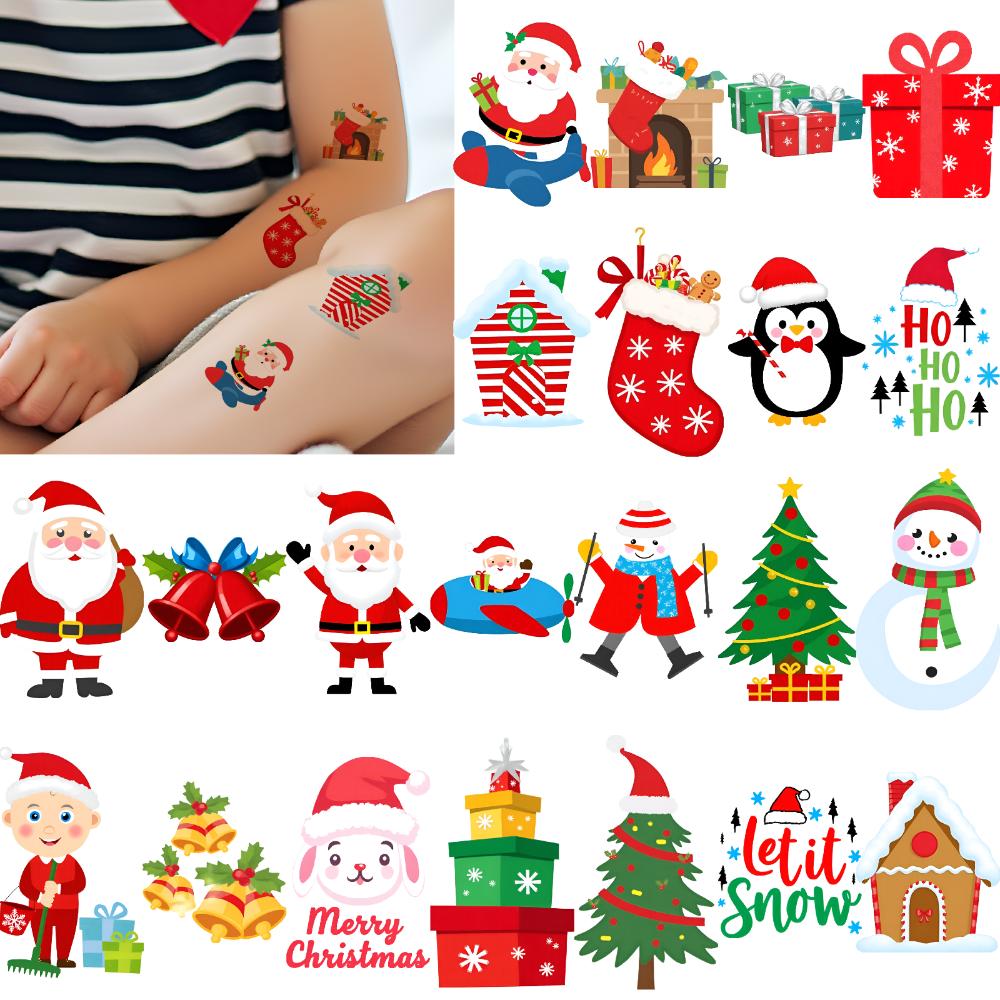 54pcs Temporary Tattoo Snowman Stickers Waterproof Long-lasting Body Stickers Christmas Tree Stickers Cartoon For Shoulders