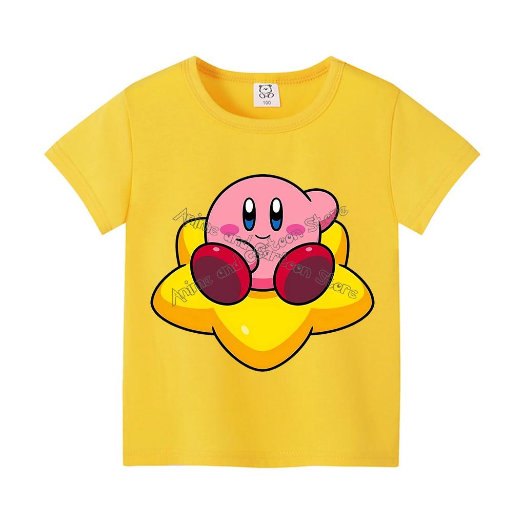 Kirby Neues T-Shirt für Kinder Spielfigur Tee Top Kawaii Anime Kleidung Mode Cartoon Kurzarm Kinder Lockere Kleidung Geschenk