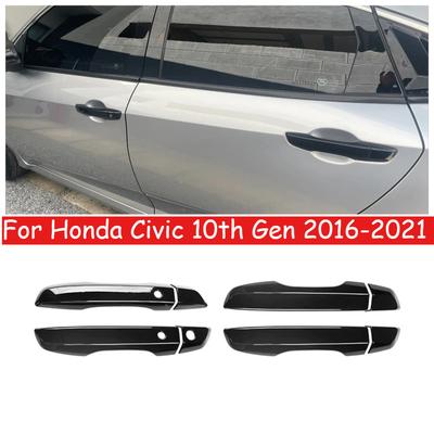 עבור הונדה סיוויק דור 10 2016- כיסוי קישוט ידית דלת חיצונית שחור בסגנון סיבי פחמן לרכב עם קישוט כניסה ללא מפתח