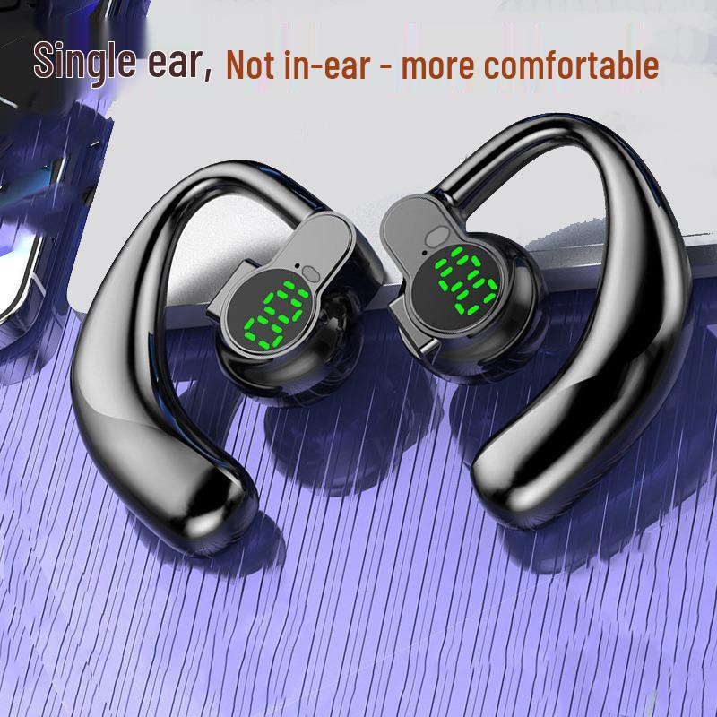 Rotatable Single Ear Hook Bluetooth 5.3 Headset with LED Display and Wireless In-Ear Clip Design.