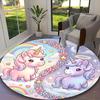 1pc Sweet Animals Harmony Fox Unicorn Printed Chair Rug for Home Office Use, Living Room Kitchen Game Room Round Carpet