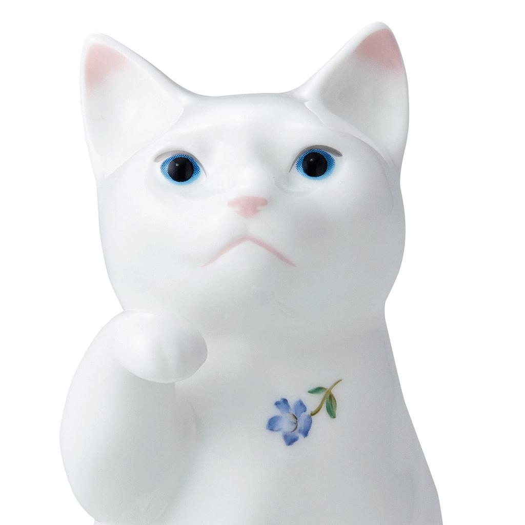 Noritake Maneki-neko (Lucky Cat) Figurine, Approximately 12cm Tall and 6.3cm Wide, Floral Pattern (Right Hand), Bone China, T54553/AC449