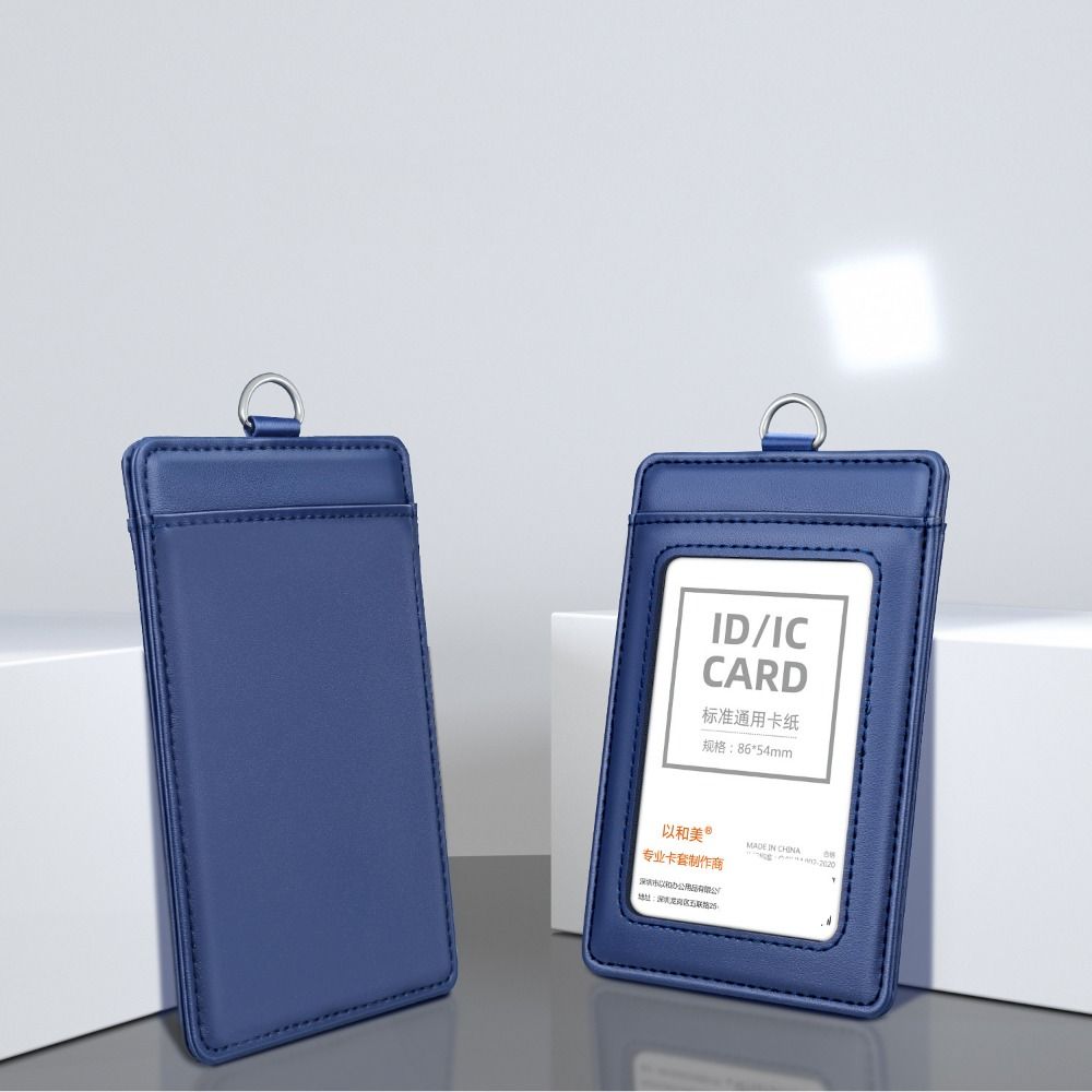 Cowhide Leather ID Card Holder Carabiner Style Neck Strap Doctors Badge Holder with Lanyard Chest Card Work Card Case