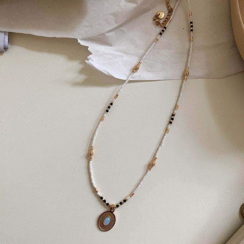 French Ethnic Style Color Stone Beaded Fashion Retro Style Easiest for Match Sense Necklace Clavicle Necklace for Women
