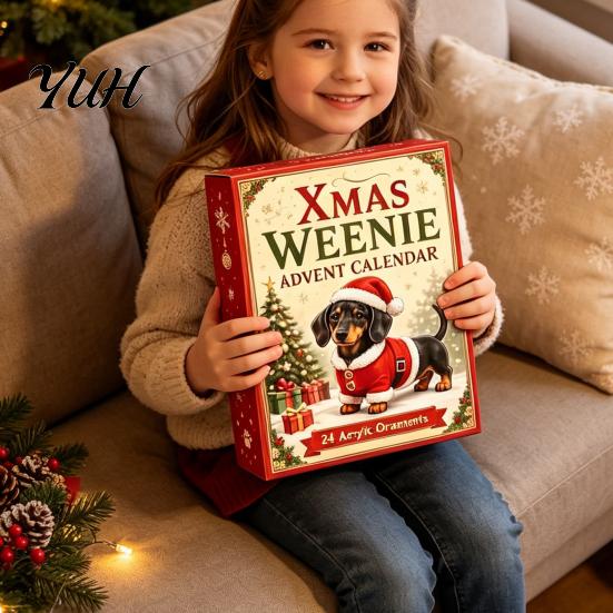 Feiertagskalender 3D Dackel Adventskalender mit 24 einzigartigen Mini-Hundefiguren, Kreatives Weihnachtsgeschenk Spielzeugset für Kinder, Sammlerstück