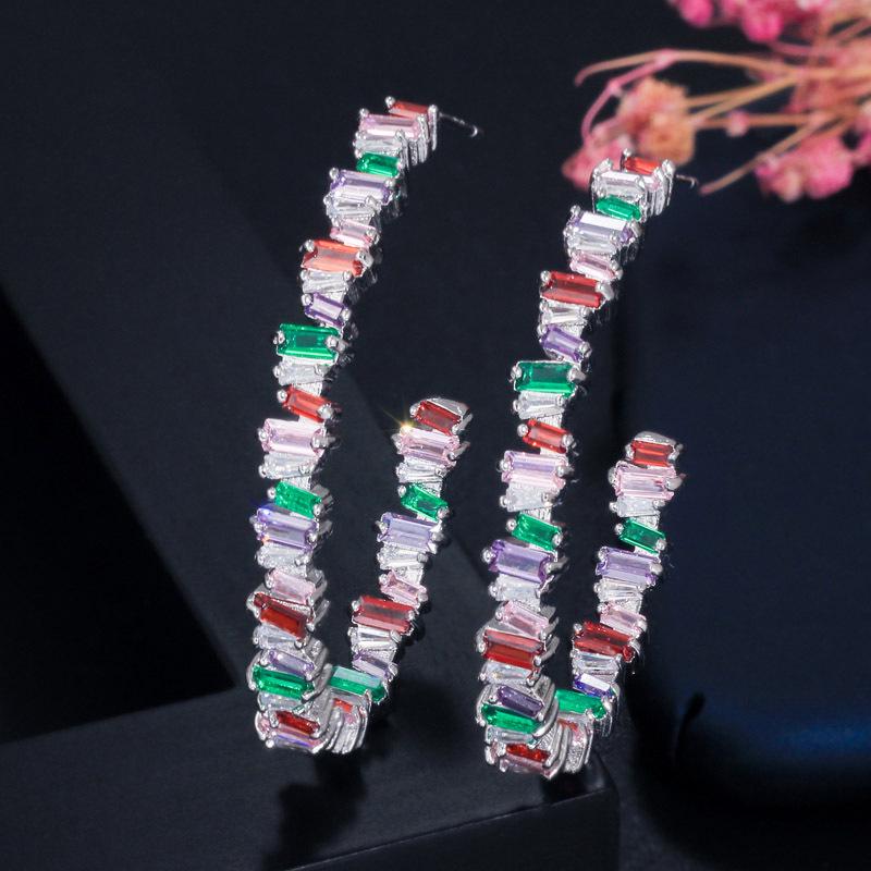 

E0277 Квадратные Неправильные Серьги Креативные Полукруглые Цветные Циркониевые Серьги Подвеска Игла