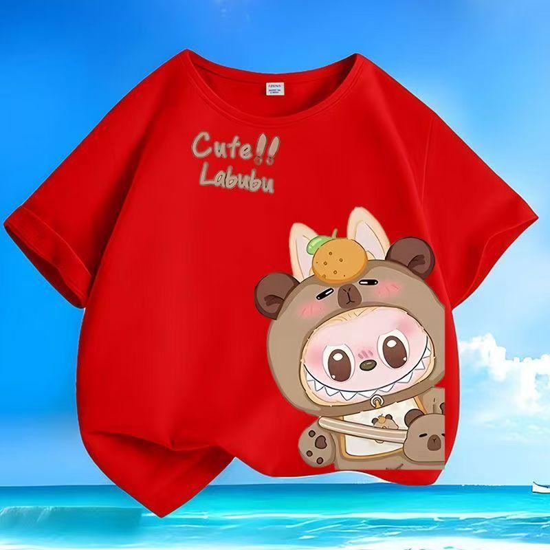 

Детские футболки с 3D-принтом Labubu, забавный топ с коротким рукавом для мальчиков и девочек, детская трендовая одежда 140