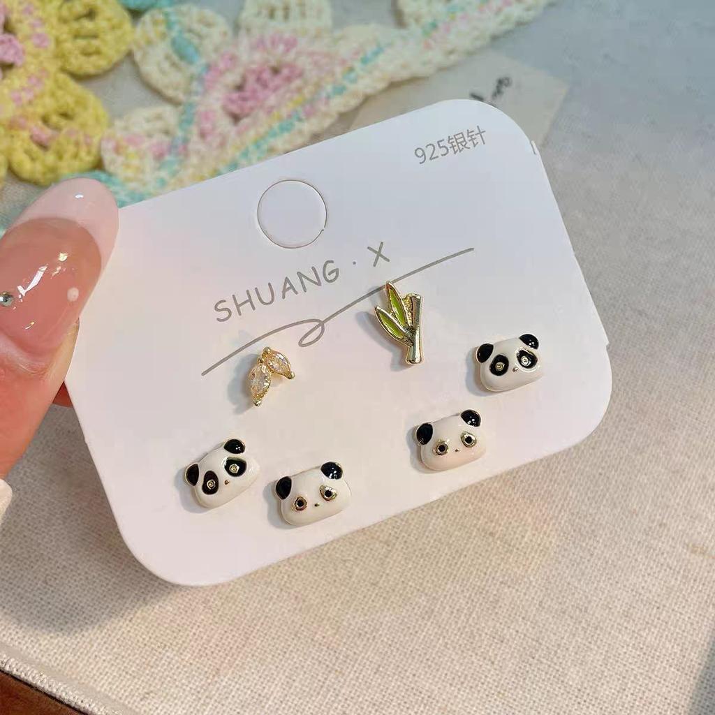 Korean version of small fresh cartoon cute stud earrings three-piece set of personality versatile small childlike summer earrings
