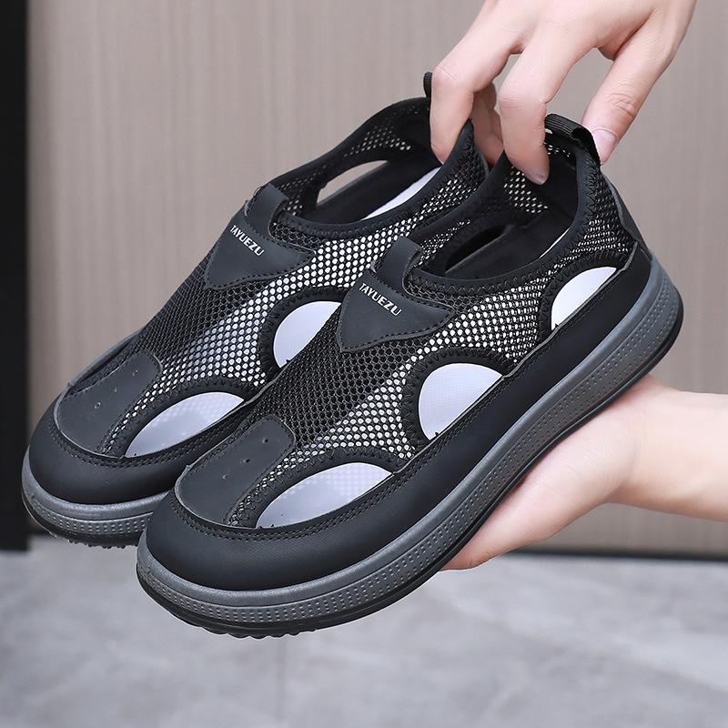 Men's Summer New Breathable Flying Weave Sports Lightweight Casual Soft Bottom Hollowed Out Mesh Slip In Shoes Work Shoes