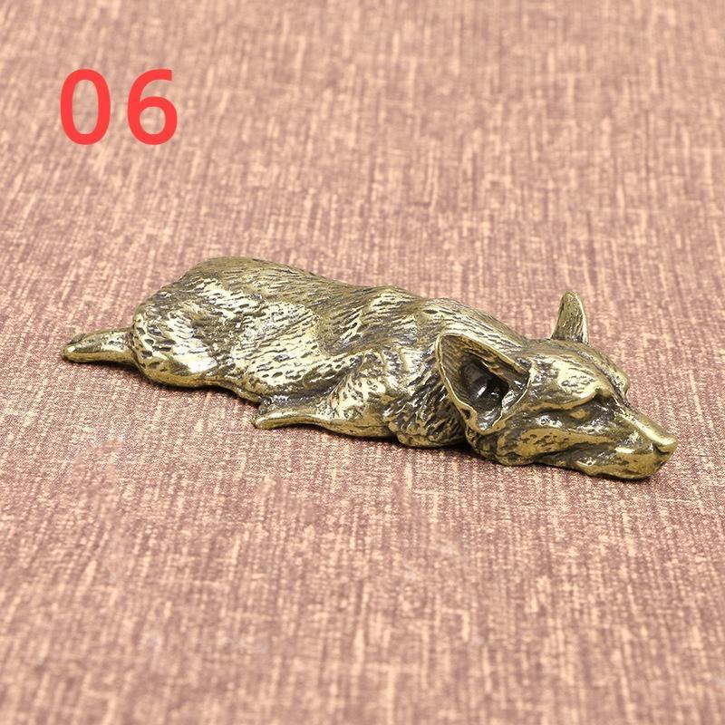 1PC Brass Metal Lucky Fortune Dog Corgi Statue Small Ornament Little Puppy Wolf Figurines Chinese Desktop Tea Pet Home Decoration