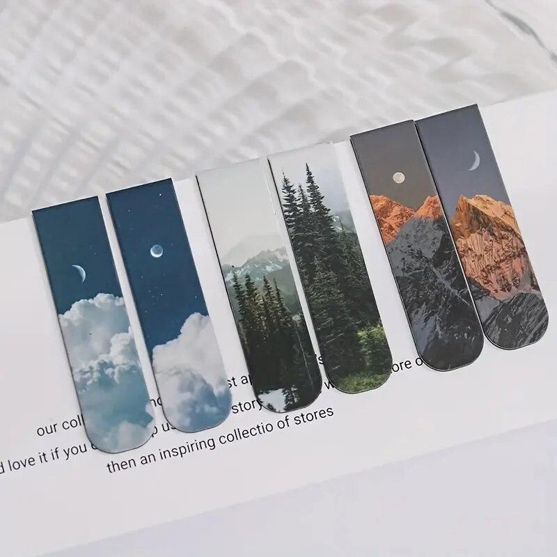 2Pcs/Pack Clear Sky Magnetic Bookmarks For Books Beautiful Landscape Mini Page Clips Book Marker Unique Books Readers Reading