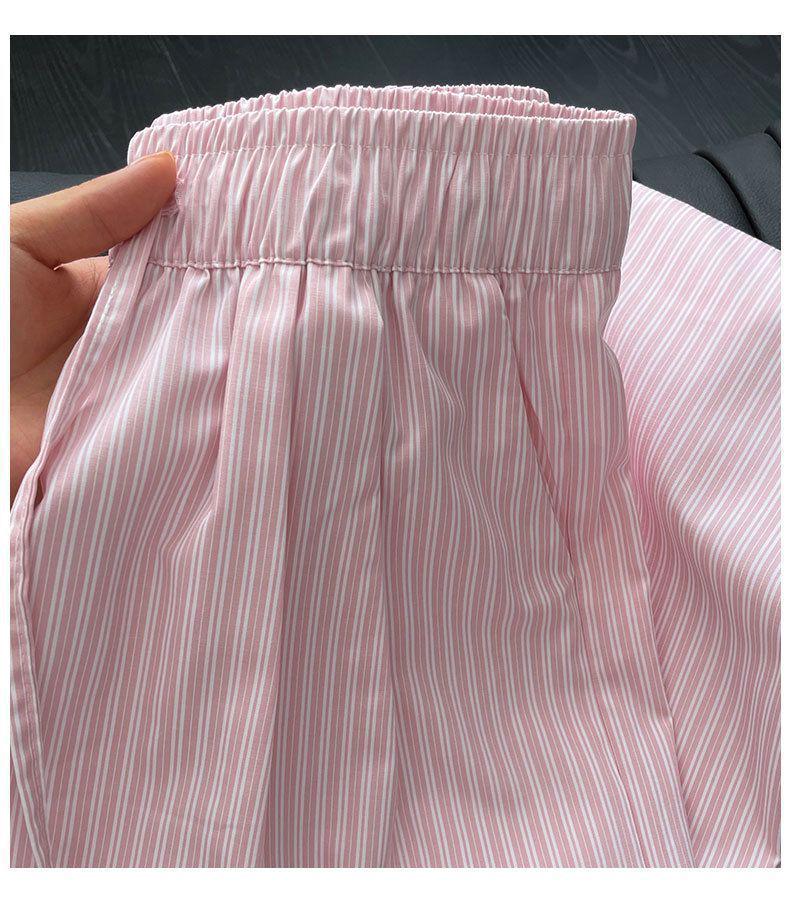 Unisex Blue Vertical Striped Casual Pants: Korean Summer Style, Floor-Length, Straight Wide-Leg, High-End Feel