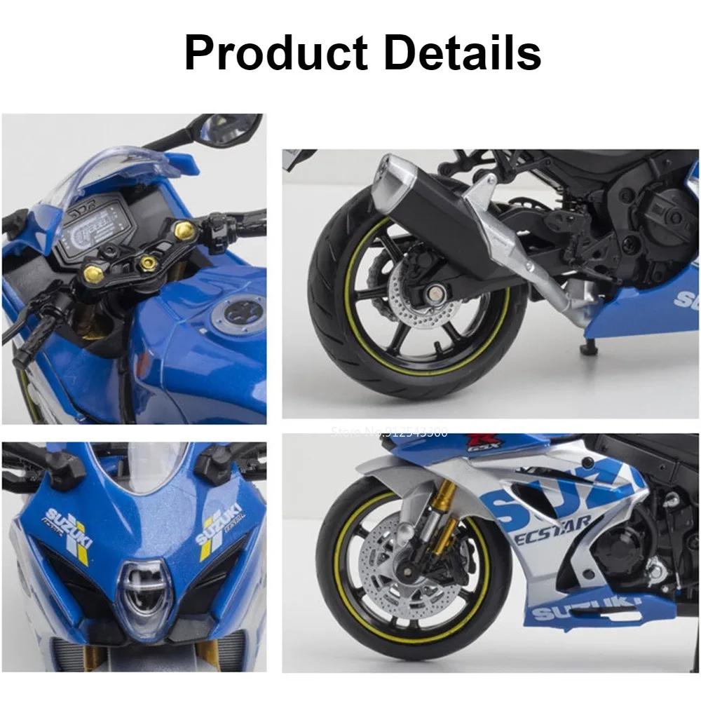 1:12 Scale SUZUKI GSX R1000R Motorcycle Model Toy Alloy Body Rubber Tire Motor Models Free Wheeling Shock Absorption Kids Gifts