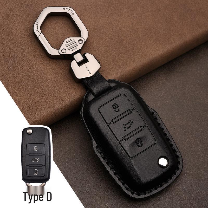 Genuine Leather Car Key Cover for Volkswagen: Fits T-Roc, Teramont, Tiguan, CC, Bora, Golf 7, Golf 6, Lamando.