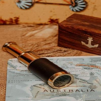Vintage Pocket Telescope With Wooden Box