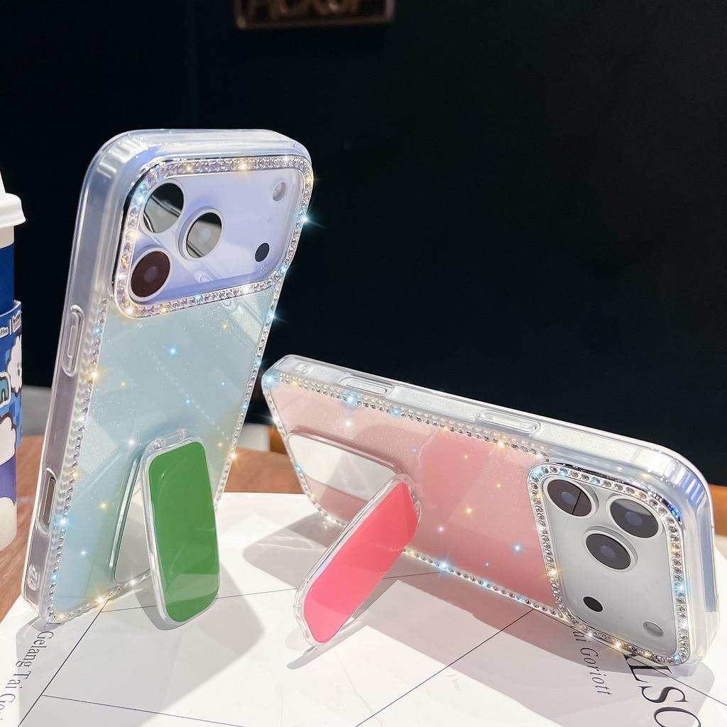 Flash Diamond for Apple 17Air Phone Case Flash Powder for IPhone 16E Straight Mirror Stand 15promax
