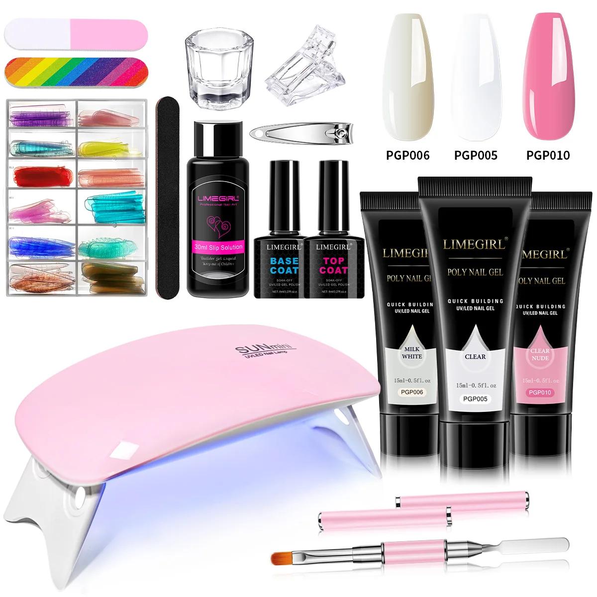 

LIMEGIRL Extension Nail Gel Polish Set Crystal Building For Nails Poly Acrylic Gel Polish Kit UV Varnish Nail Art Manicure Set помаранчево-персиковий