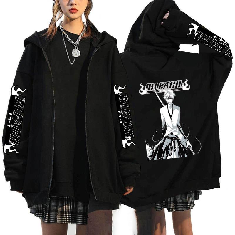 Japonské Anime Bleach Kurosaki Ichigo Potlačená Mikina s Kapucňou Pánska Dámska So Zipsom Ležérna Voľná Mikina Harajuku Unisex Bunda na Zips