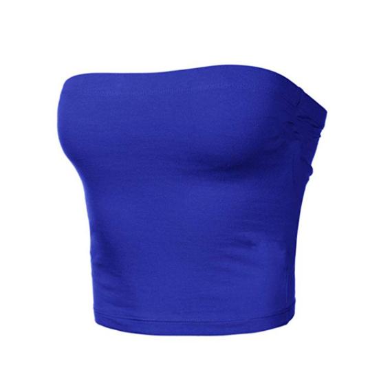 Women Sexy Solid Color Strapless Cropped Mini Bustier Slim Elastic Tube Top