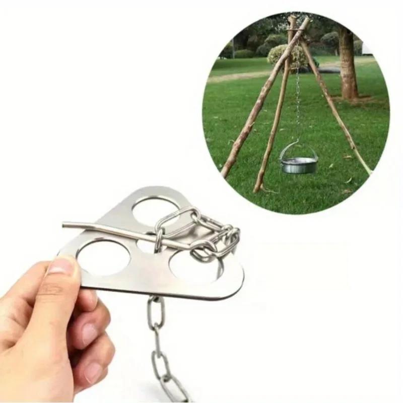1PC Outdoor Stainless Steel Picnic Tripod Adjustable Can Hanger Convenient and Easy To Set Up Camping Campfire Barbecue.