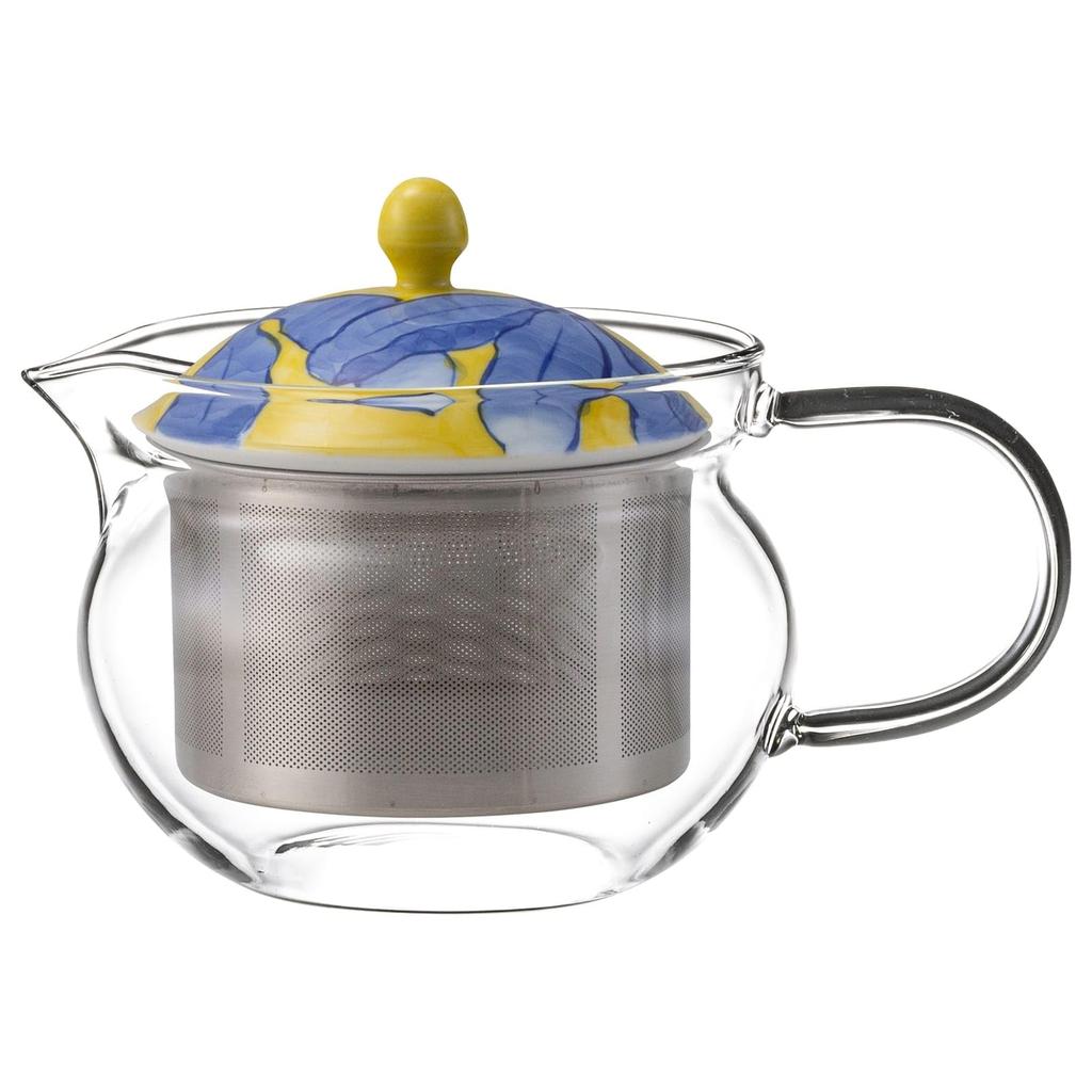 Hasami-yaki Glass Teapot (Super Stainless Steel with Tea Strainer), Magnolia Pattern, Yellow, Capacity: Approx. 375ml, Made In Japan, Product Number: