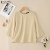 ZANZEA Women Casual Round Neck Solid Color 3/4 Sleeve Loose Blouse