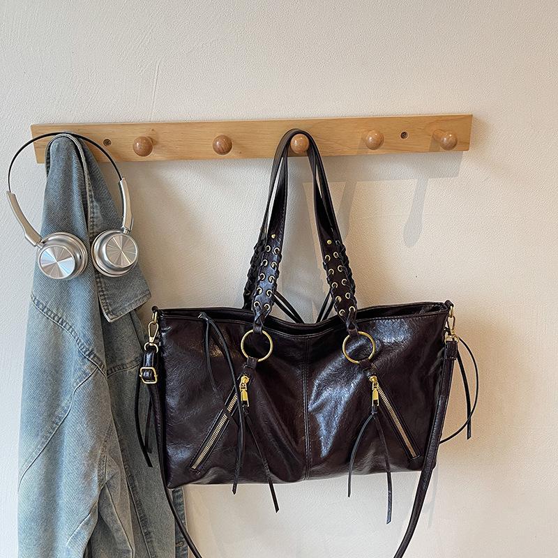 Damen Retro Schulter-Tote mit großem Fassungsvermögen - Europäischer & Amerikanischer Stil Vielseitige Handtasche mit Kordelzug