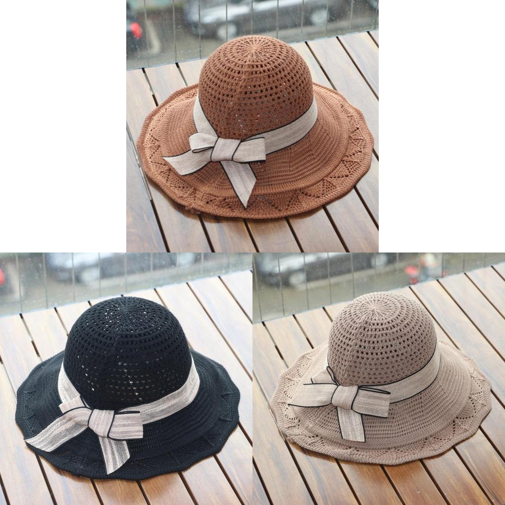 Beach Wide Brim Hat With Sun Shield And Bow Decoration For Women Outdoor Use