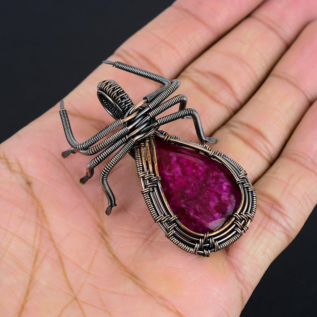 Ruby Pendant Gemstone Jewelry, 999 Copper Wire Wrapped Handmade Pendant, Latest Design Jewelry
